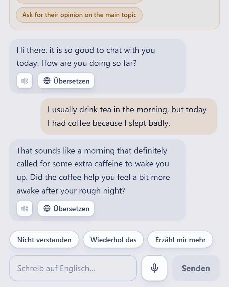 Sprechen: ein Austausch mit dem Tutor