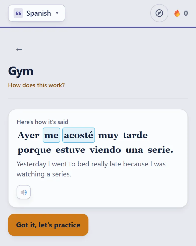 Gym: the model sentence built from your idea
