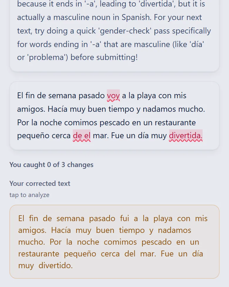 Free writing: your mistakes marked and the corrected text
